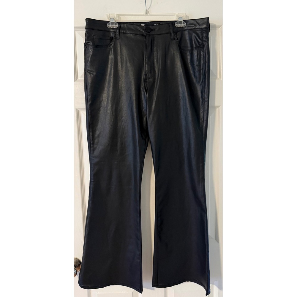 KUT from the Kloth High Rise Flare Black Faux Leather Gothcore Women's 16 NWOT